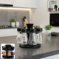 Revolving plastic spice rack with 8 transparent jars for organized kitchen storage