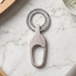 Top-down view of strong metal keychain