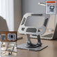 Foldable metal phone and tablet stand on desk