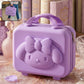 Front view of kids bear-shaped hard shell carry case showing bear design