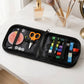 Emergency sewing kit set for travel, showing essential tools laid out.