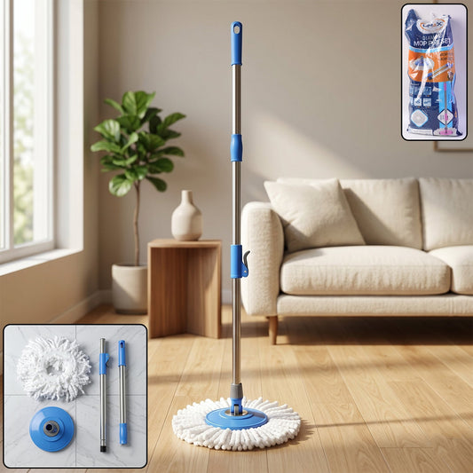 360 degree rotating spin mop with stainless steel handle for efficient cleaning