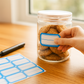 Close-up view of writable label sticker sheets with smooth surface