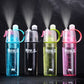 Vibrant blue spray water bottle with a convenient carrying strap, perfect for on-the-go hydration.