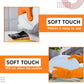 Waterproof orange household cleaning gloves in use