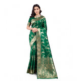 Generic Women's Banarasi Silk Printed Saree With Unstitched Blouse 5.5Mtr (Green)