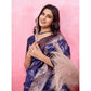 Generic Women's Banarasi Silk Printed Saree With Unstitched Blouse 5.5Mtr (Blue)