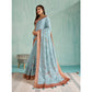 Generic Women's Silk Blend Printed Saree With Unstitched Blouse 5.5Mtr (Blue)