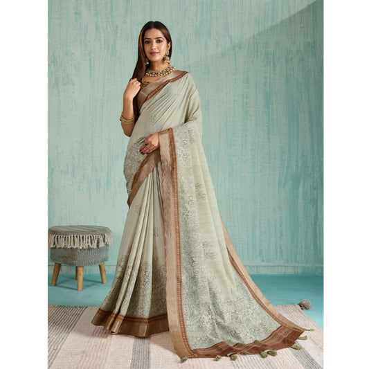 Generic Women's Silk Blend Printed Saree With Unstitched Blouse 5.5Mtr (Green)