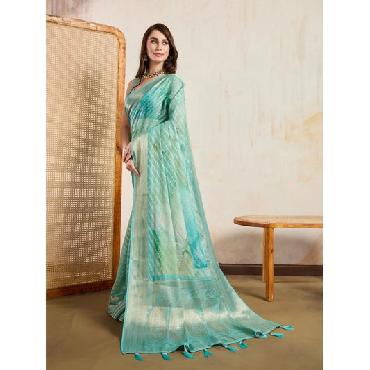 Generic Women's Viscose Printed Saree With Unstitched Blouse 5.5Mtr (Green)