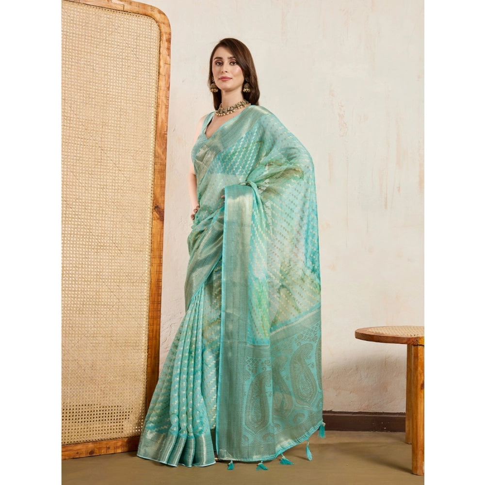 Generic Women's Viscose Printed Saree With Unstitched Blouse 5.5Mtr (Green)
