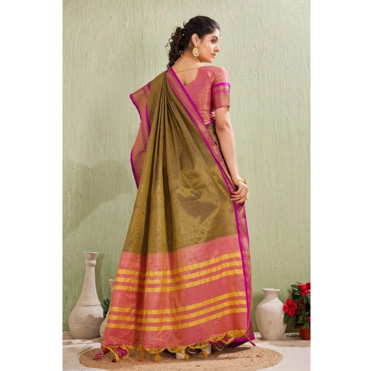Generic Women's Silk Blended Jaquard Woven Saree With Unstitched Blouse 5.5Mtr (Green)