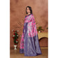 Generic Women's Banarasi Silk Jaquard Woven Saree With Unstitched Blouse 5.5Mtr (Pink)