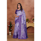 Generic Women's Banarasi Silk Jaquard Woven Saree With Unstitched Blouse 5.5Mtr (Purple)