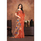 Generic Women's Linen Printed Saree With Unstitched Blouse 5.5Mtr (Red)