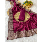Generic Women's Silk Embroidred Saree With Unstitched Blouse 5.5Mtr (Purple)