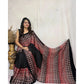Generic Women's Satin Printed Saree With Unstitched Blouse 5.5Mtr (Black)