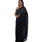 Generic Women's Linen Printed Saree With Unstitched Blouse 5.5Mtr (Black)