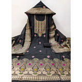 Generic Women's Banarasi Silk Printed Unstitched Salwar Suit Material With Dupatta (Black, 3Mtrs)