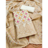 Generic Women's Banarasi Silk Printed Unstitched Salwar Suit Material With Dupatta (White, 3Mtrs)