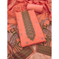 Generic Women's Banarasi Silk Printed Unstitched Salwar Suit Material With Dupatta (Peach, 3Mtrs)