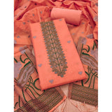 Generic Women's Banarasi Silk Printed Unstitched Salwar Suit Material With Dupatta (Peach, 3Mtrs)