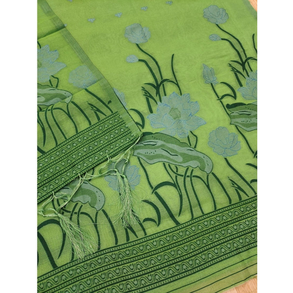 Generic Women's Banarasi Silk Printed Unstitched Salwar Suit Material With Dupatta (Pista, 3Mtrs)
