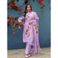 Generic Women's Cotton Blend Printed Kurti With Pant Dupatta Set (Lavender)