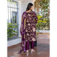 Generic Women's Cotton Blend Printed Kurti With Pant Dupatta Set (Purple)