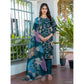 Generic Women's Cotton Blend Printed Kurti With Pant Dupatta Set (Rama)