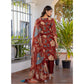 Generic Women's Cotton Blend Printed Kurti With Pant Dupatta Set (Rust)