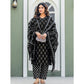 Generic Women's Cotton Blend Printed Kurti With Pant Dupatta Set (Black)