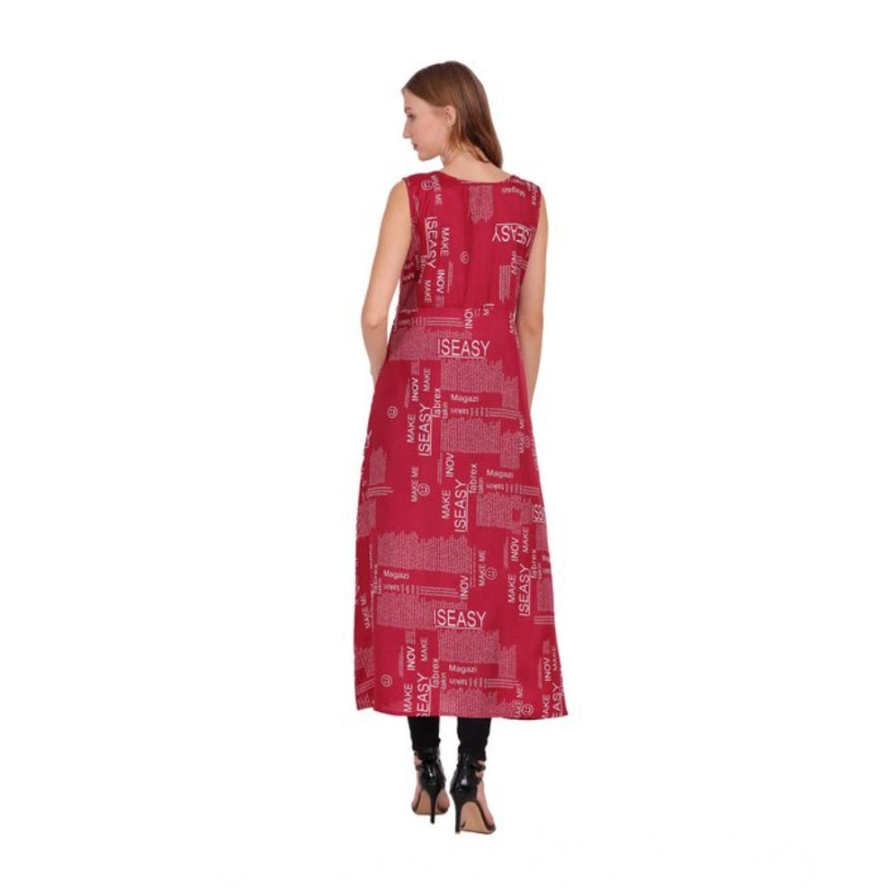 Generic Women's Casual Crepe Sleeveless Slit Dress (Maroon)