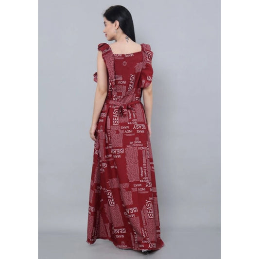 Generic Women's Casual Crepe Sleeveless Dress (Maroon)