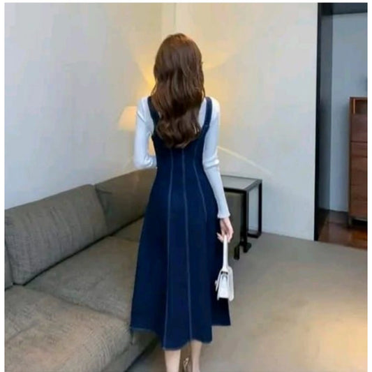 Generic Women's Casual Denim Sleeveless Dress (Blue)