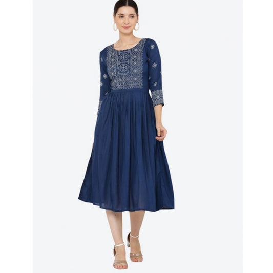 Generic Women's Casual Rayon 3-4th Sleeves Kurti (Blue)