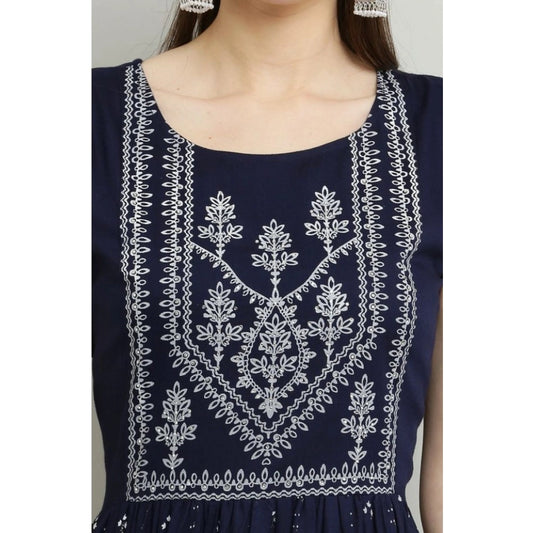 Generic Women's Casual Rayon Sleeveless Kurti (Blue)