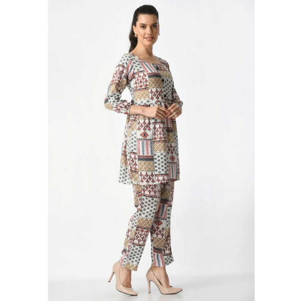 Generic Women's Casual Crepe 3-4th Sleeves Cord Set (White)
