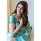 Generic Women's Soft Lichi Silk Printed Saree With Unstitched Blouse 5.5Mtr (Sky Blue)