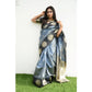 Generic Women's Soft Lichi Silk Printed Saree With Unstitched Blouse 5.5Mtr (Grey)