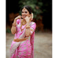 Generic Women's Soft Lichi Silk Printed Saree With Unstitched Blouse 5.5Mtr (Pink)