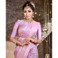 Generic Women's Soft Lichi Silk Printed Saree With Unstitched Blouse 5.5Mtr (Pink)