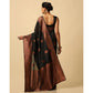 Generic Women's Soft Lichi Silk Printed Saree With Unstitched Blouse 5.5Mtr (Black)