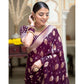 Generic Women's Soft Lichi Silk Printed Saree With Unstitched Blouse 5.5Mtr (Purple)