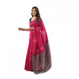 Generic Women's Soft Lichi Silk Printed Saree With Unstitched Blouse 5.5Mtr (Pink)