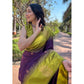 Generic Women's Soft Lichi Silk Printed Saree With Unstitched Blouse 5.5Mtr (Purple)