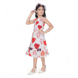 Generic Girl's Popcorn Printed Sleeve Less Round Neck Dress (Red)