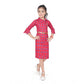 Generic Girl's Knitted Printed 3/4 th Sleeve Close Neck Dress (Pink)