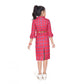 Generic Girl's Knitted Printed 3/4 th Sleeve Close Neck Dress (Pink)