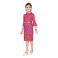 Generic Girl's Knitted Printed 3/4 th Sleeve Close Neck Dress (Pink)